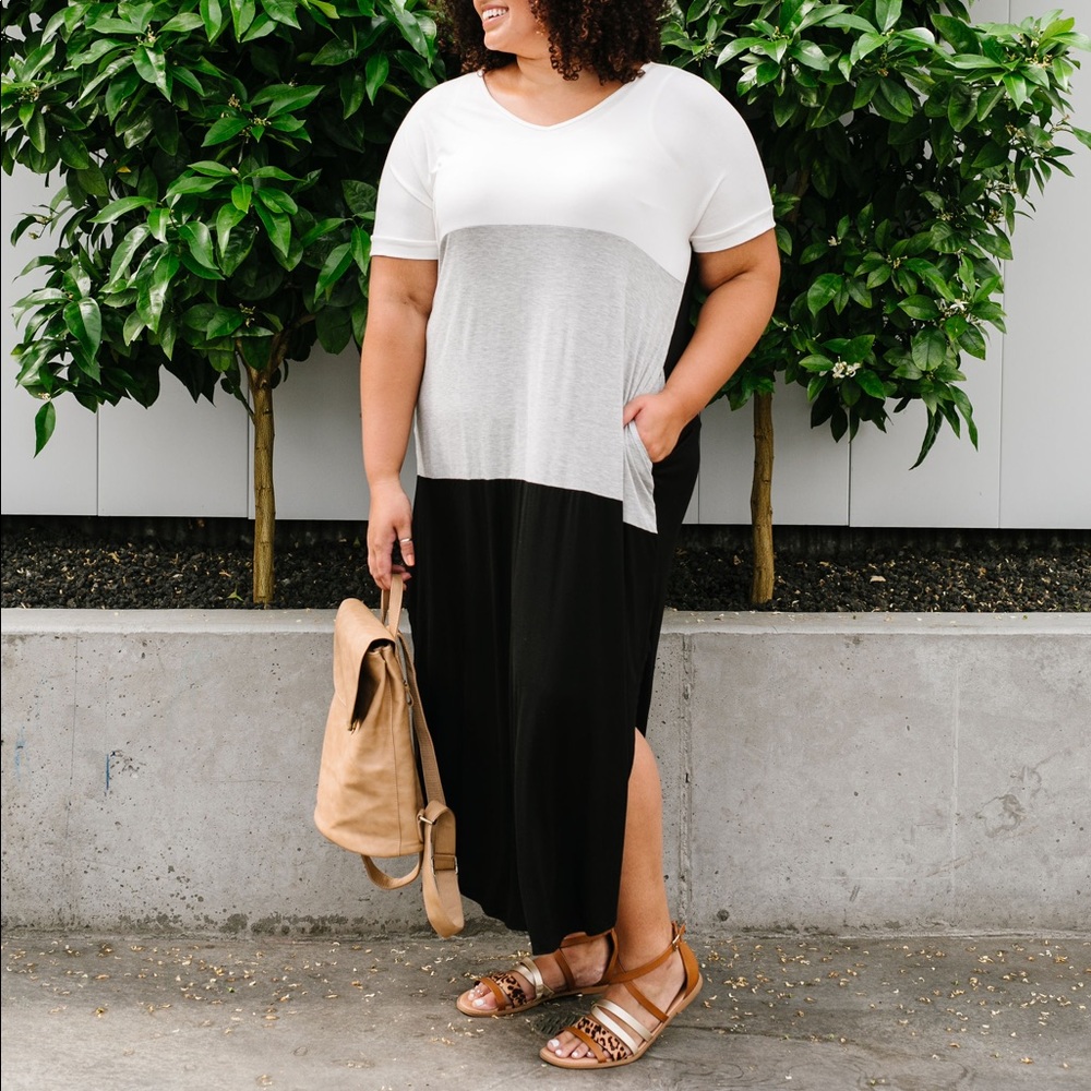 Black White Gray Color Block Maxi Dress - Picture 6 of 8